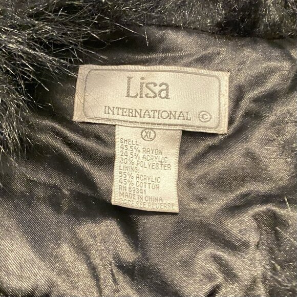 Lisa International Blazer Coat Women's Black Sz XL Faux Fur Trim Mob Wife VTG - Picture 2 of 12